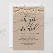 「はい、私たち、しました！」モダンスクリプト結婚式の披露宴 招待状 (正面)