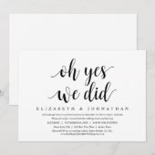 はい、私たち、しました。結婚式の秘密の食事とダンス 招待状 (正面/裏面)