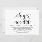 はい、私たち、しました。結婚式の駆け落ち後のディナーとダンス 招待状 (正面)