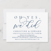 はい、私たち、しました。結婚式の駆け落ち、ネイビーブルー 招待状 (正面)