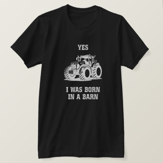 はい、私は納屋で生まれた 面白いトラクター 黒シャツ Tシャツ (デザイン正面)