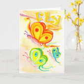 はえのカラフルな蝶挨拶状 カード (黄色い花)