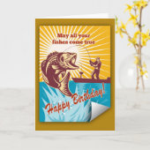 はえの漁師のボートの伝染性のオオクチバスカード カード (黄色い花)