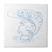 はえの漁師のマスの魚釣りのスケッチ タイル (正面)