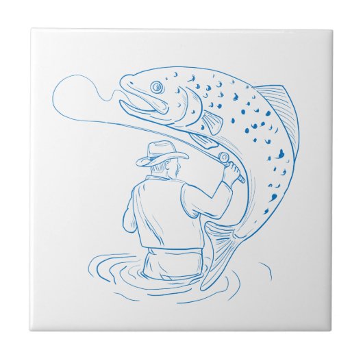 はえの漁師のマスの魚釣りのスケッチ タイル (正面)