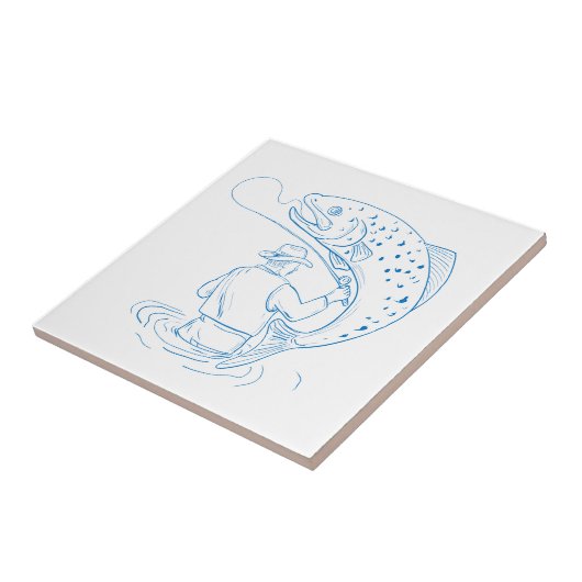 はえの漁師のマスの魚釣りのスケッチ タイル (側面)