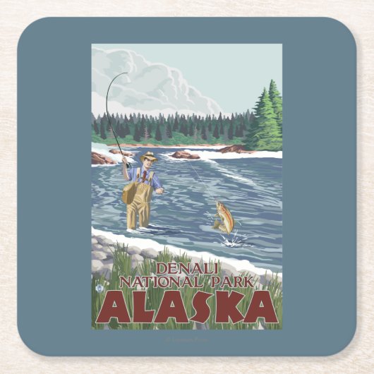はえの漁師- Denaliの国立公園、アラスカ スクエアペーパーコースター (正面)
