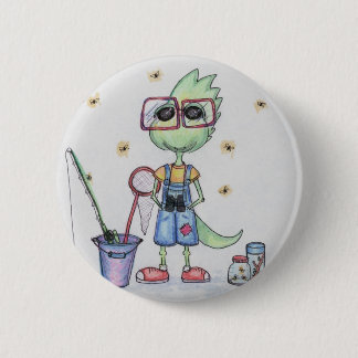 はえの魚釣りの恐竜ボタン 缶バッジ