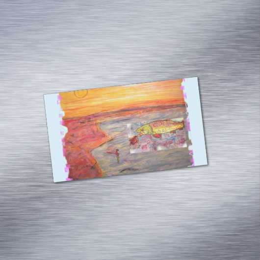 はえの魚釣りの日没 マグネット名刺 (インサイチュ)