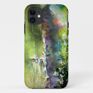 はえの魚釣りの水彩画 iPhone 11 ケース
