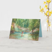 はえの魚釣りの誕生日 カード (黄色い花)