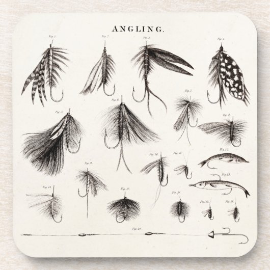 はえの魚釣りの魅惑を曲げるヴィンテージの19世紀はホックを魅惑します コースター (正面)