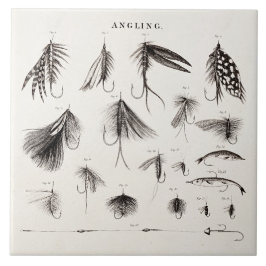 はえの魚釣りを曲げるヴィンテージの19世紀は古いホックを飛ばします タイル (正面)