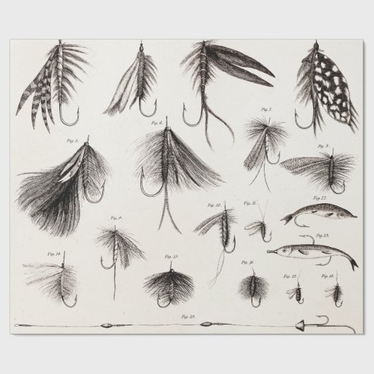 はえの魚釣りを曲げるヴィンテージの19世紀は古いホックを飛ばします ラッピングペーパー (フラット)