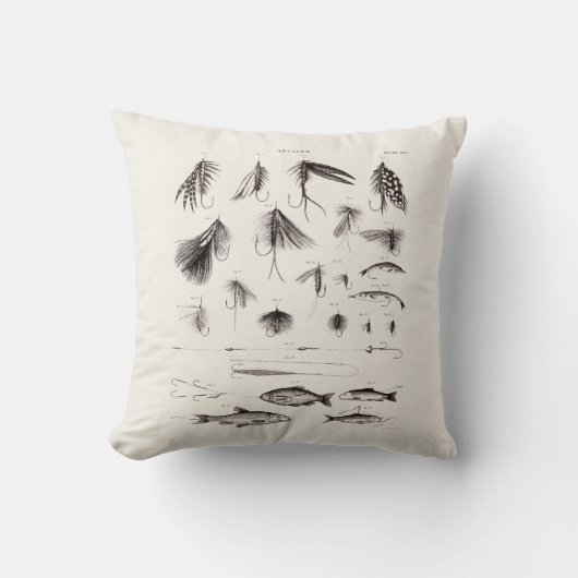 はえの魚釣りを曲げるヴィンテージの19世紀は魅惑の魅惑を飛ばします クッション (正面)