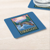 はえの魚釣り場面ヴィンテージ旅行ポスター スクエアペーパーコースター (アングル)