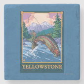 はえの魚釣り場面-イエローストーン国立公園 ストーンコースター (正面)