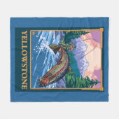 はえの魚釣り場面-イエローストーン国立公園 フリースブランケット (正面(横))