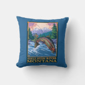 はえの魚釣り場面-ギャラティンの川、モンタナ クッション (正面)