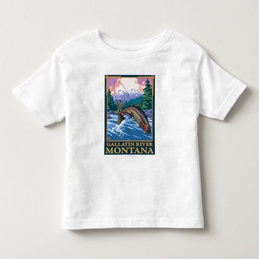 はえの魚釣り場面-ギャラティンの川、モンタナ トドラーTシャツ (正面)