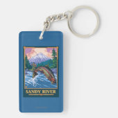 はえの魚釣り場面-サンディの川、オレゴン キーホルダー (裏面)