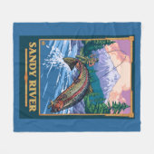 はえの魚釣り場面-サンディの川、オレゴン フリースブランケット (正面(横))