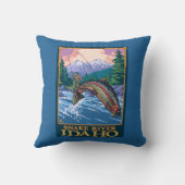 はえの魚釣り場面-スネーク川、アイダホ クッション (裏面)