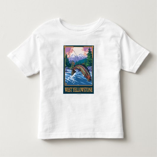 はえの魚釣り場面-西のイエローストーン トドラーTシャツ (正面)