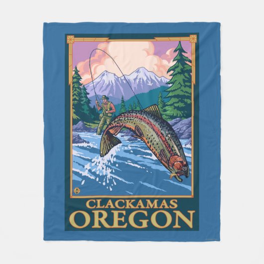 はえの魚釣り場面- Clackamas、オレゴン フリースブランケット (正面)