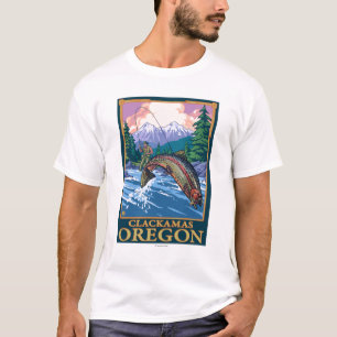 はえの魚釣り場面- Clackamas、オレゴン Tシャツ