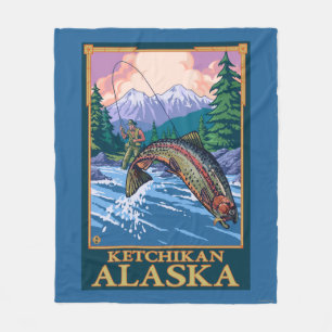 はえの魚釣り場面- Ketchikan、アラスカ フリースブランケット