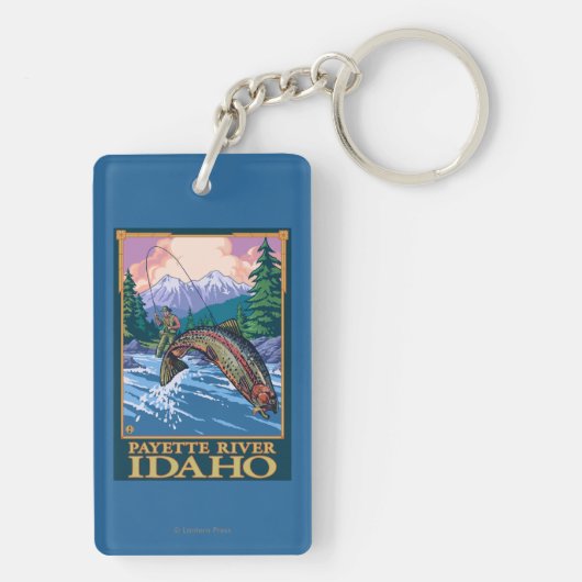 はえの魚釣り場面- Payetteの川、アイダホ キーホルダー (裏面)