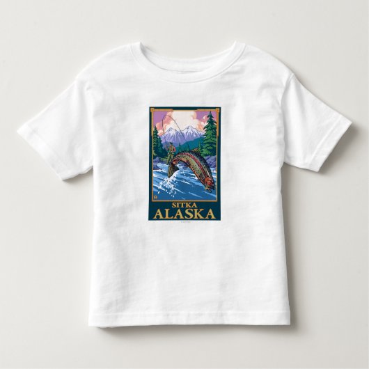 はえの魚釣り場面- Sitka、アラスカ トドラーTシャツ (正面)