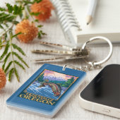 はえの魚釣り場面- Troutdale、オレゴン キーホルダー (正面右)