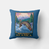 はえの魚釣り場面- Wrangell、アラスカ クッション (裏面)