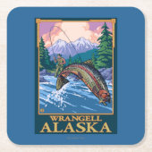 はえの魚釣り場面- Wrangell、アラスカ スクエアペーパーコースター (正面)