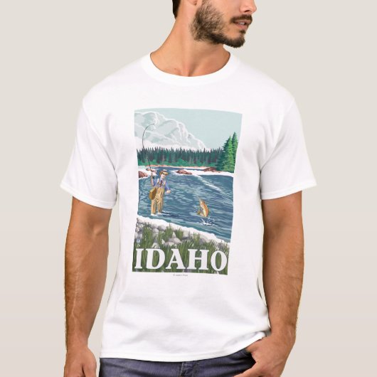 はえのFishermanIdahoVintage旅行ポスター Tシャツ (正面)