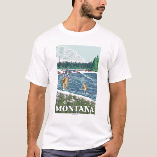 はえのFishermanMontanaVintage旅行ポスター Tシャツ (正面)