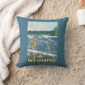 はえのFishermanWyomingVintage旅行ポスター クッション (ブランケット)