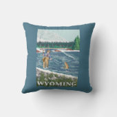 はえのFishermanWyomingVintage旅行ポスター クッション (裏面)