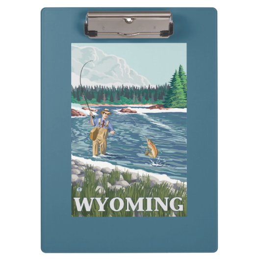 はえのFishermanWyomingVintage旅行ポスター クリップボード (正面)