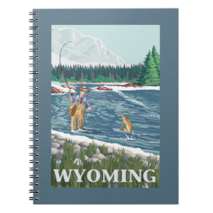 はえのFishermanWyomingVintage旅行ポスター ノートブック