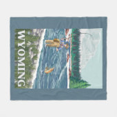 はえのFishermanWyomingVintage旅行ポスター フリースブランケット (正面(横))