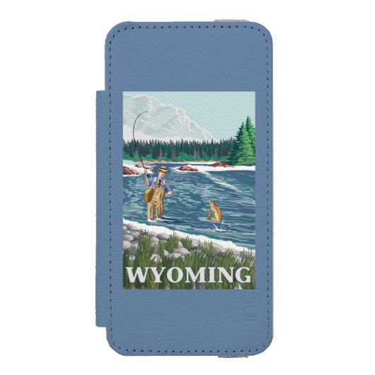はえのFishermanWyomingVintage旅行ポスター Incipio iPhoneウォレットケース (フォリオ 正面)