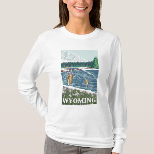 はえのFishermanWyomingVintage旅行ポスター Tシャツ (正面)