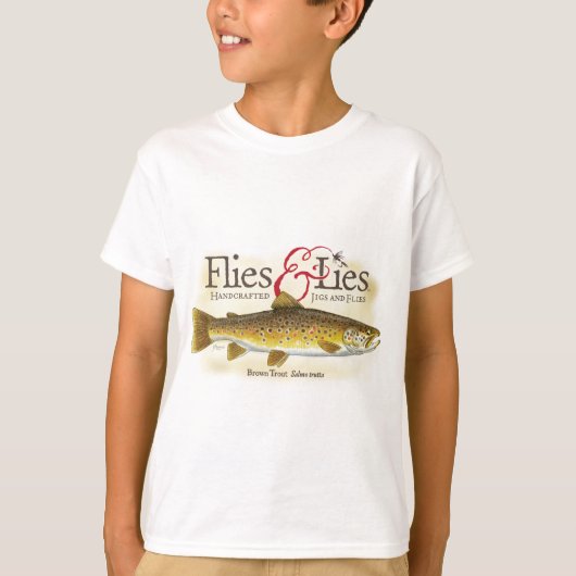 はえ及びうそのブラウン・トラウト Tシャツ (正面)