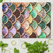 はかりで測られる贅沢なグリッターの人魚-多彩 キッチンタオル (折り畳み)