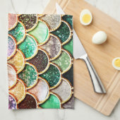 はかりで測られる贅沢なグリッターの人魚-多彩 キッチンタオル (四つ折り)