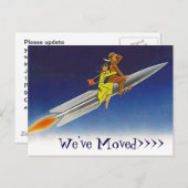 はがきおもしろいレトロ引っ越しました新住所ロケット 案内ポストカード (正面/裏面)