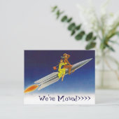 はがきおもしろいレトロ引っ越しました新住所ロケット 案内ポストカード (スタンド正面)